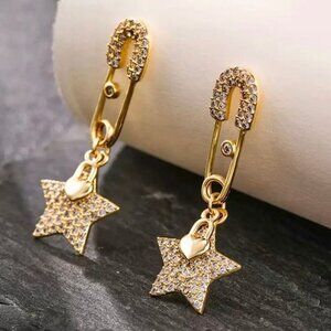 Gold Chic Safety Pin Dangle Earrings